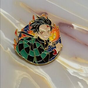 Anime Character Enamel Pin with Flames